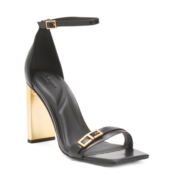 TED BAKER Black Leather Vida T Buckle Open Heels - Picture 1 of 2